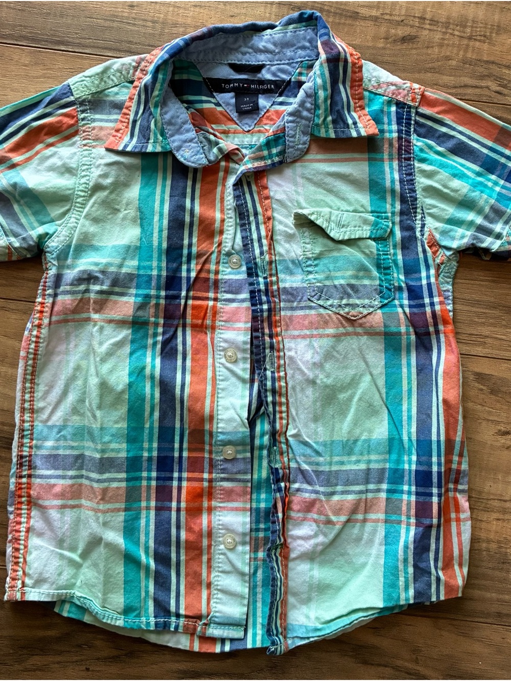 Tommy Hilfiger Teal Orange Navy Plaid Toddler Shirt
